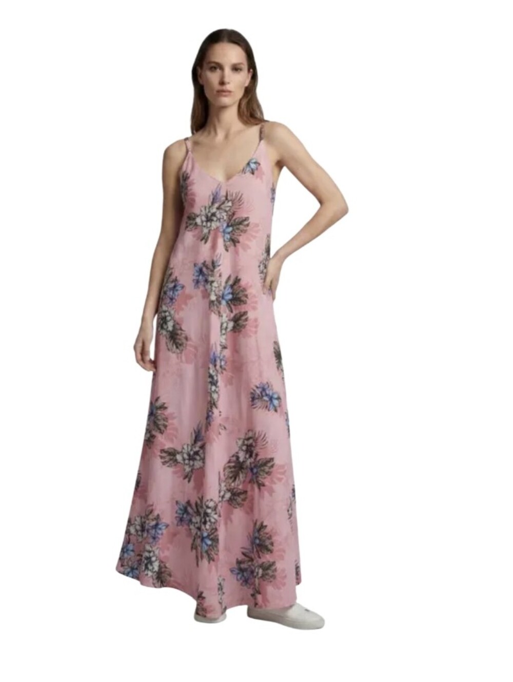 #K29 Pink Floral V-Neck Maxi Dress